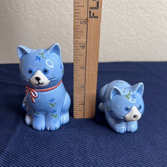 VTG Otagiri Ceramic Blue Cat Salt & Pepper Shaker Set ~ NO CORKS - READ - Picture 11 of 13